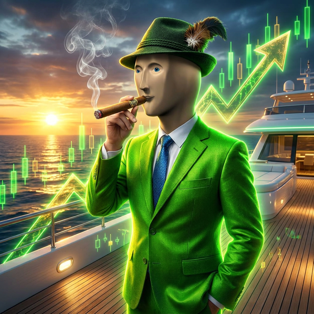 STONKS smoking a cigar on a yacht at sunset